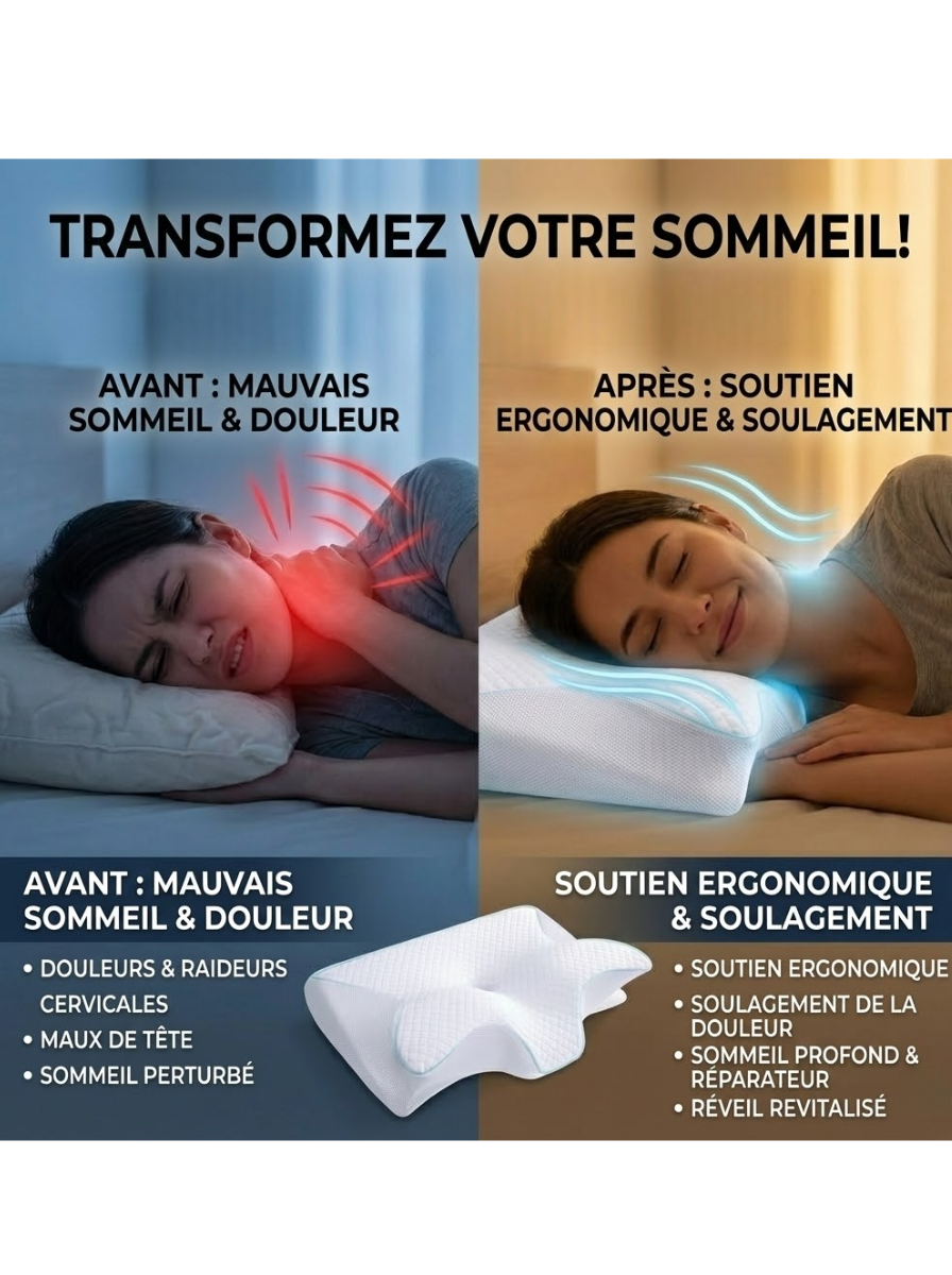 Oreiller de Sommeil Ergonomique en Mousse à Mémoire™